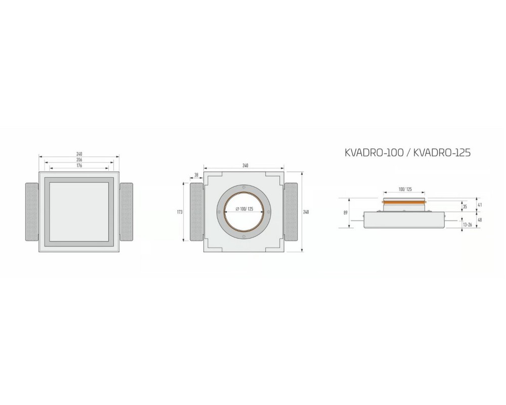 Difusor cuadrado plano para empotrar techo Ergovent Kvadro-125