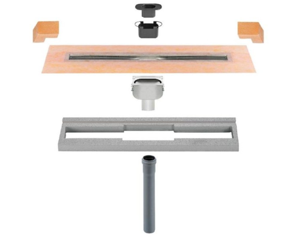 Set completo de desagüe lineal sifón extraible Schlüter KERDI-LINE-V 50 GE