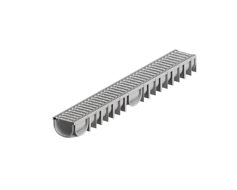Canal ACO Self Easyline 100 HDPE gris H90 L1000mm con rejilla Slim A15 AISI304