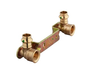 Unidad de montaje bronce Sanpress Viega 2222 con dos codos placa 15 mm x Rp ½
