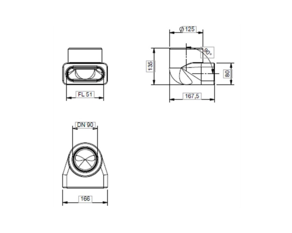 Transición 90º ComfoTube Flat 51 - ComfoTube 75/90 Zehnder 990430852