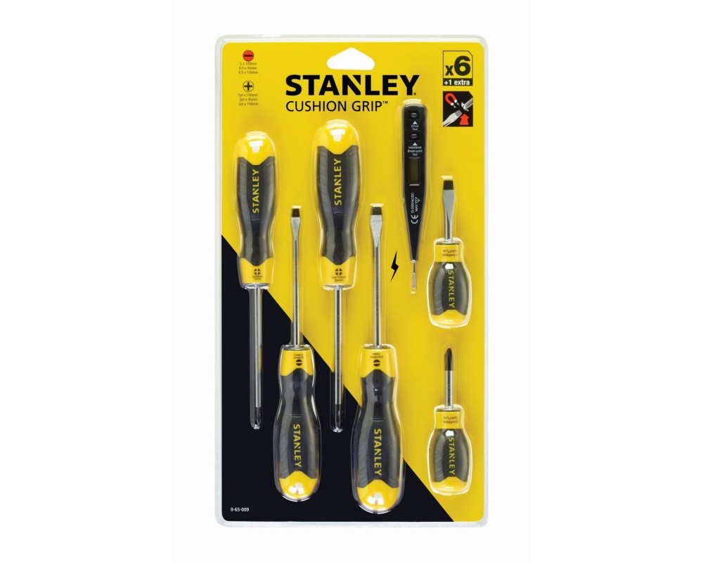 Juego de 6 destornilladores Cushion Grip: Plana, Phillips y Test de Voltaje Stanley 0-65-009