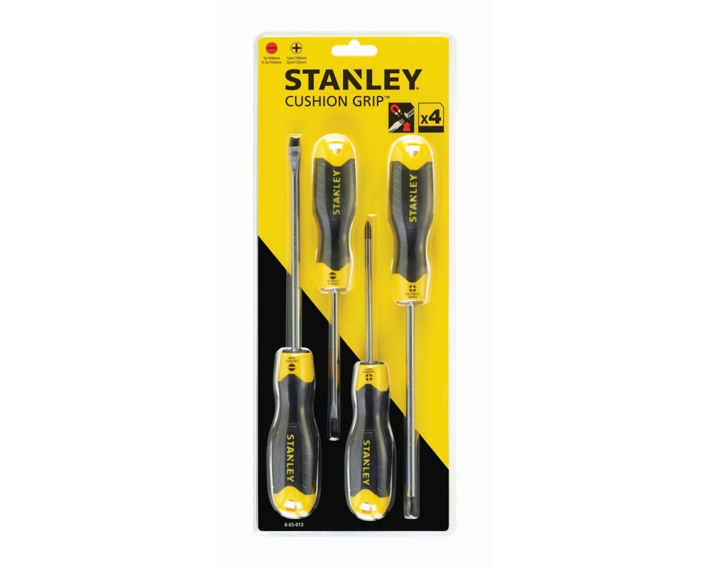Juego de 4 destornilladores Cushion Grip: Plana y Phillips Stanley 0-65-013