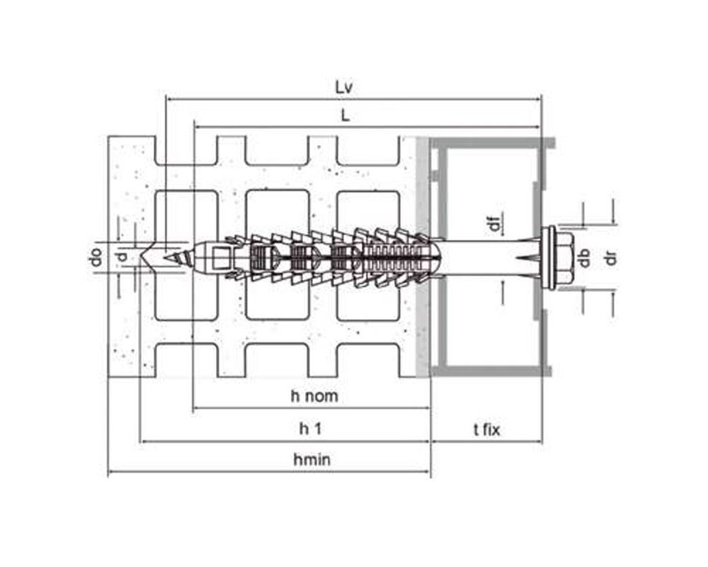 Taco multiexpansión X3 con tornillo cabeza hexagonal inox A4 Ø10x85