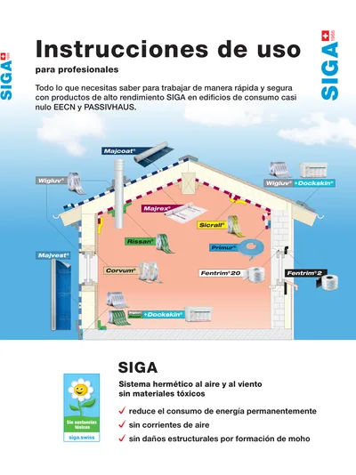 Portada de las instrucciones de uso SIGA para profesionales: sistema de hermeticidad para EECN y Passivhaus