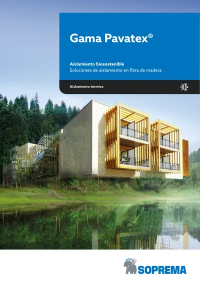 Portada del catálogo Gama Pavatex de Soprema: soluciones de aislamiento en fibra de madera